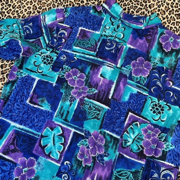 Vintage Shirt Funky 80s Print Collared Short Sleeved Top Light Shoulder Pads - Picture 6 of 9